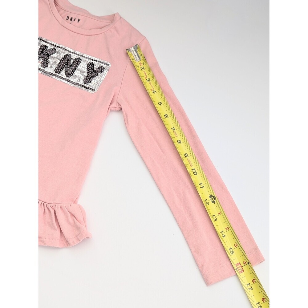 DKNY Girls' (Size 6) Long Sleeve Tee/Top w/Sequins Logo & Ruffled Hem - Picture 9 of 12